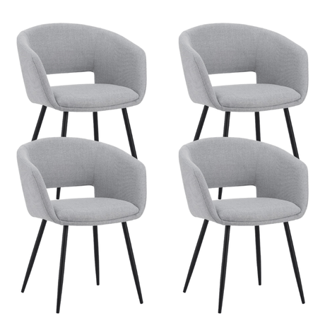 Eetkamerstoelen - Set van 4 Scandinavische Eetkamerstoelen Don Lichtgrijs Stof Kuipvorm - Met Armleuningen - Dimehouse