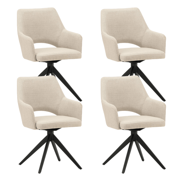 Eetkamerstoelen - Set van 4 Draaibare Eetkamerstoelen Sid Beige Stof - Met Armleuningen - Dimehouse