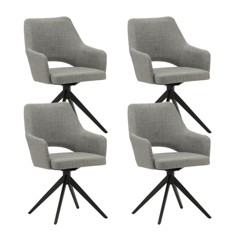 Eetkamerstoelen - Set van 4 Draaibare Eetkamerstoelen Sid Grijs Stof - Met Armleuningen - Dimehouse