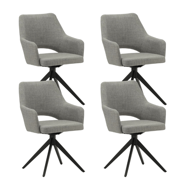Eetkamerstoelen - Set van 4 Draaibare Eetkamerstoelen Sid Grijs Stof - Met Armleuningen - Dimehouse