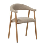 Eetkamerstoelen - Japandi Eetkamerstoel Zandkleur Bouclé Suki - Eikenlook Frame - Met Armleuning - Dimehouse