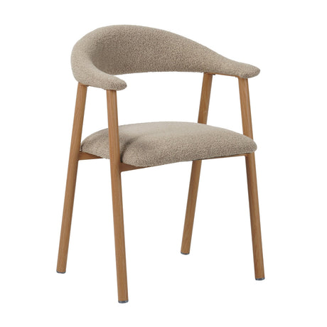 Eetkamerstoelen - Japandi Eetkamerstoel Zandkleur Bouclé Suki - Eikenlook Frame - Met Armleuning - Dimehouse