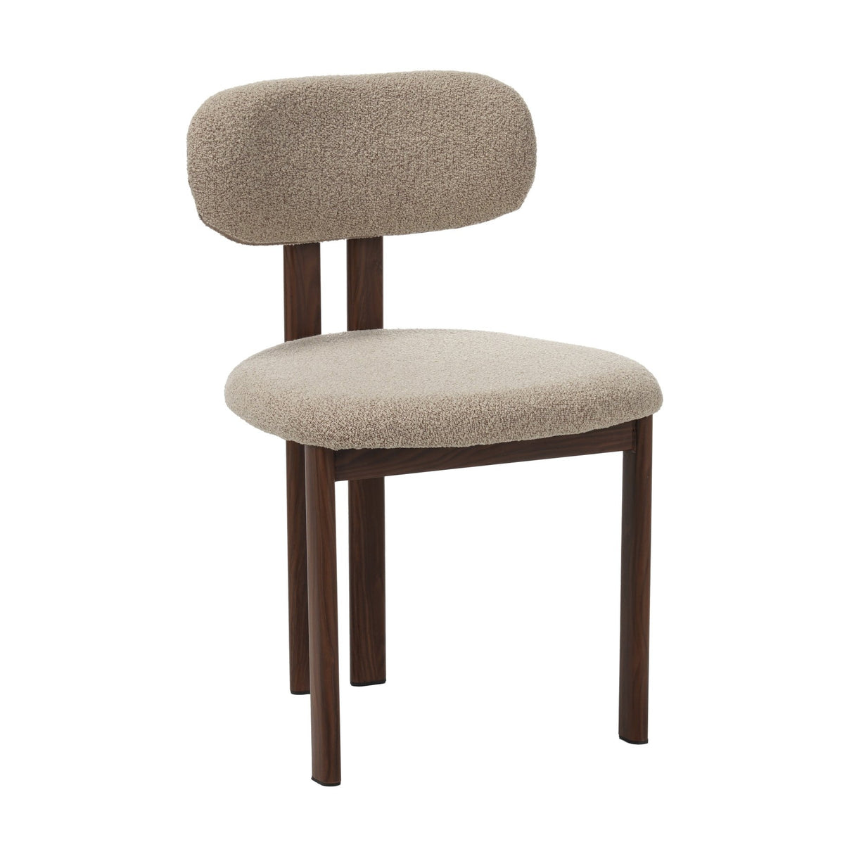 Eetkamerstoelen - Japandi Eetkamerstoel Miyo Bouclé Zandkleur - Walnootlook Frame - Dimehouse