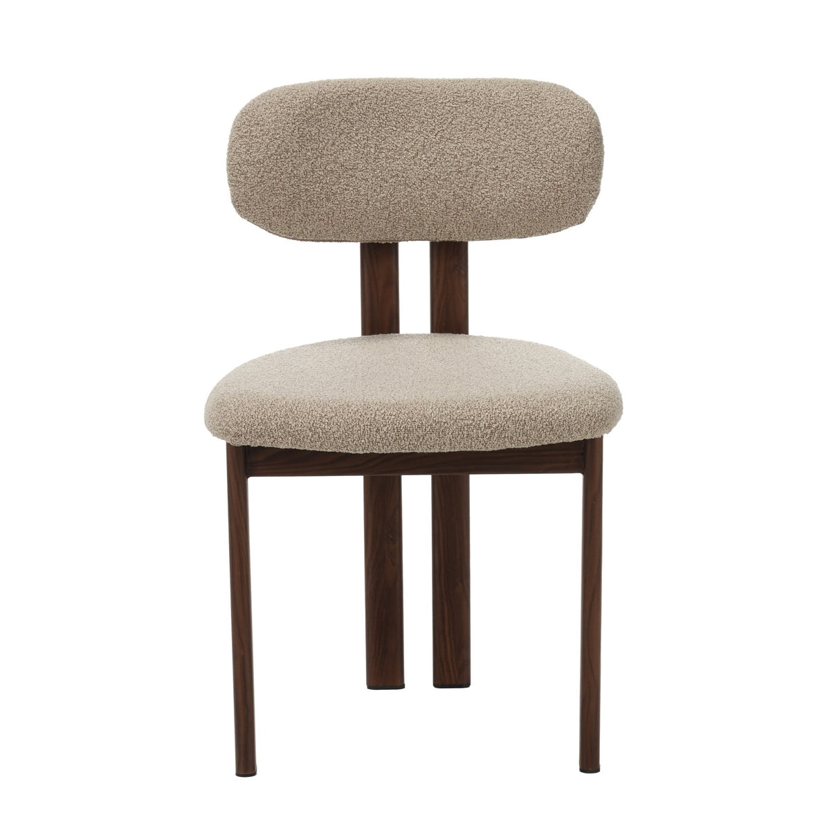 Eetkamerstoelen - Japandi Eetkamerstoel Miyo Bouclé Zandkleur - Walnootlook Frame - Dimehouse
