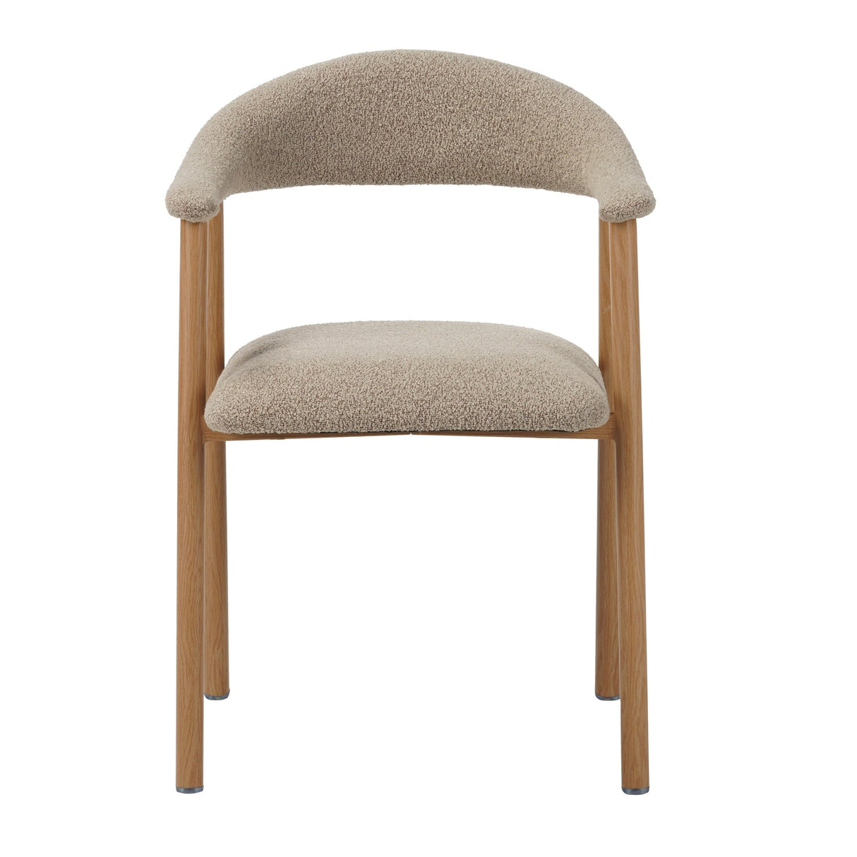 Eetkamerstoelen - Japandi Eetkamerstoel Zandkleur Bouclé Suki - Eikenlook Frame - Met Armleuning - Dimehouse