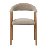 Eetkamerstoelen - Japandi Eetkamerstoel Zandkleur Bouclé Suki - Eikenlook Frame - Met Armleuning - Dimehouse