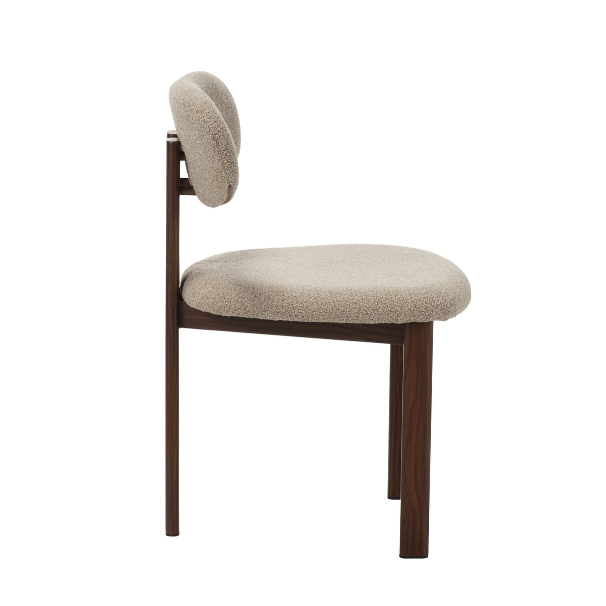Eetkamerstoelen - Japandi Eetkamerstoel Miyo Bouclé Zandkleur - Walnootlook Frame - Dimehouse