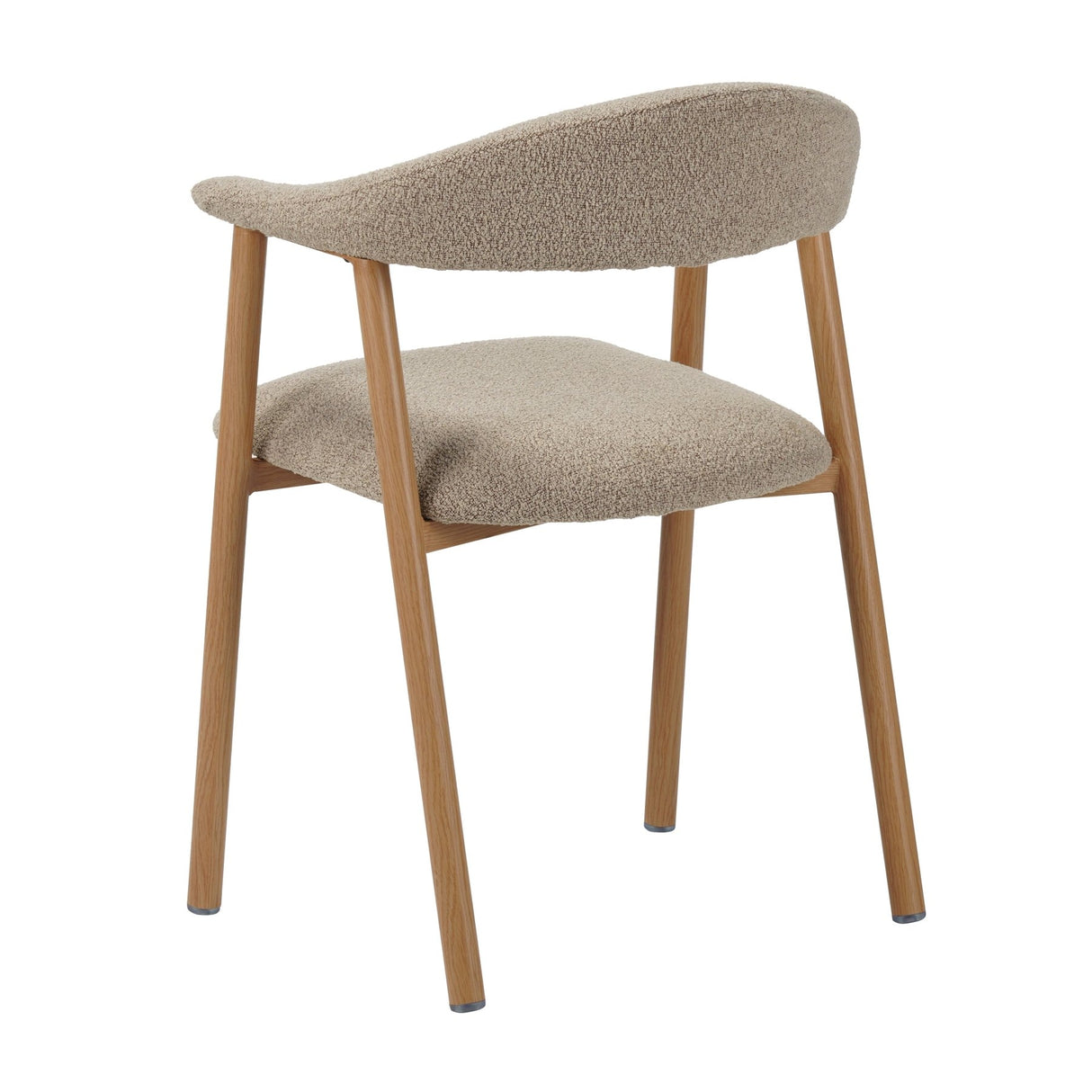 Eetkamerstoelen - Japandi Eetkamerstoel Zandkleur Bouclé Suki - Eikenlook Frame - Met Armleuning - Dimehouse