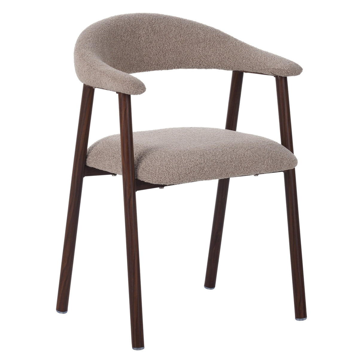 Eetkamerstoelen - Japandi Eetkamerstoel Zandkleur Bouclé Suki - Walnoot Frame - Met Armleuning - Dimehouse