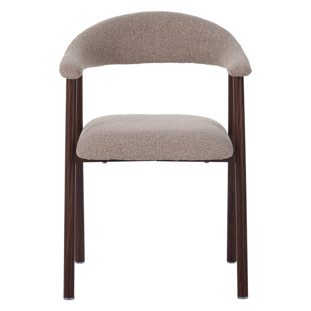 Eetkamerstoelen - Japandi Eetkamerstoel Zandkleur Bouclé Suki - Walnoot Frame - Met Armleuning - Dimehouse