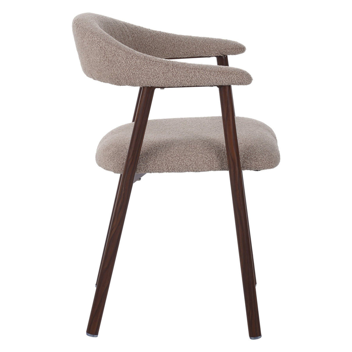 Eetkamerstoelen - Japandi Eetkamerstoel Zandkleur Bouclé Suki - Walnoot Frame - Met Armleuning - Dimehouse