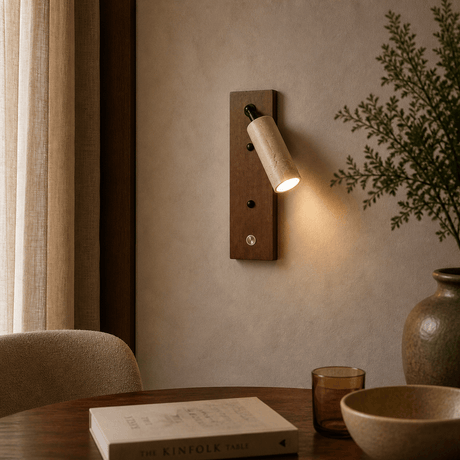 Hanglampen - Wandlamp spot – Walnoot & Travertin - Akari - Dimehouse