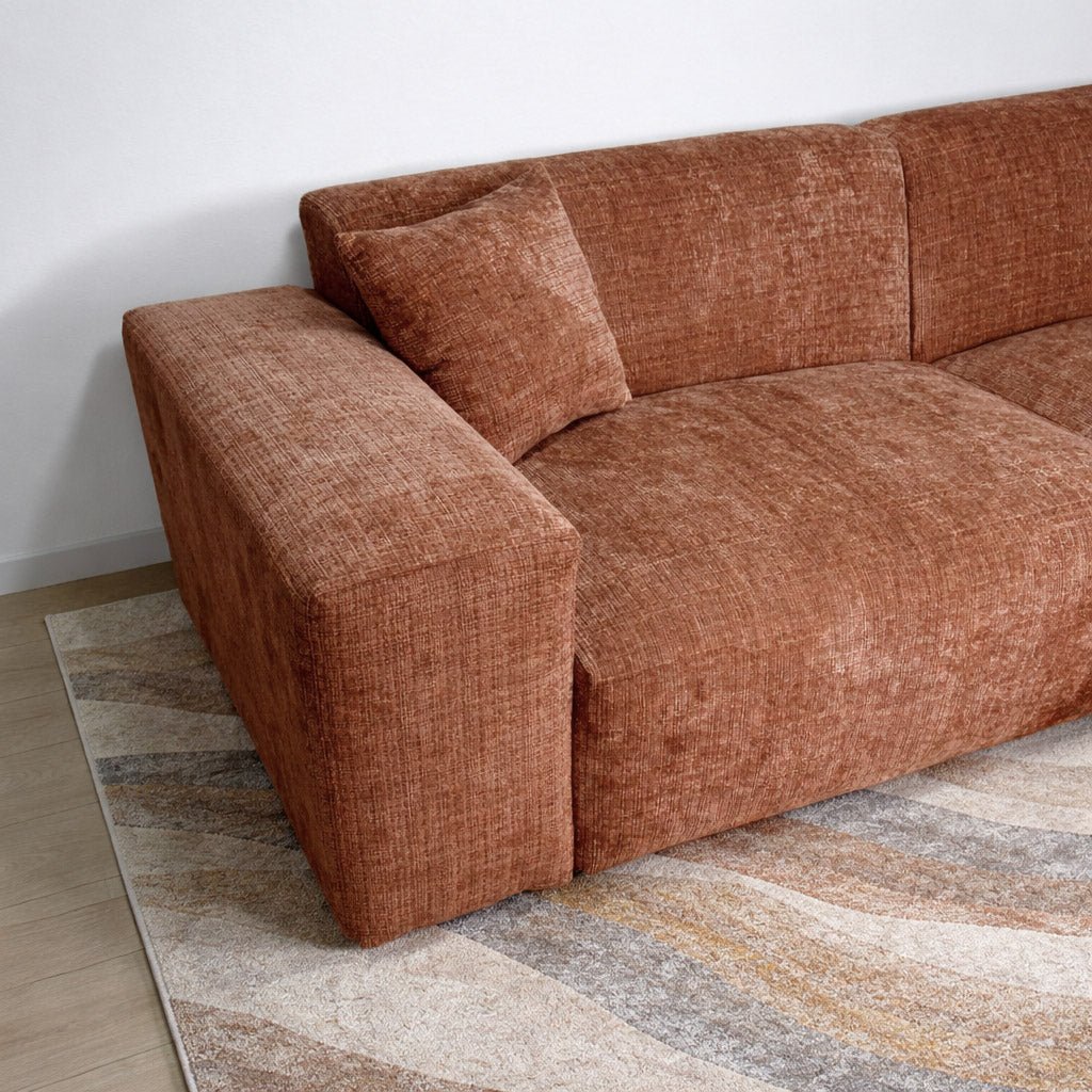 Banken - Hoekbank koper chenille Wayne 264 cm - hoek links en rechts monteerbaar - Dimehouse