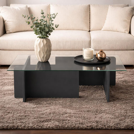 Salontafels - Salontafel Glas Antraciet Opal 105x65 cm - Dimehouse