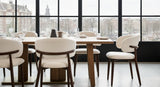 Eetkamerstoelen - Japandi Eetkamerstoel Yuka Beige - Walnootlook Frame - Dimehouse