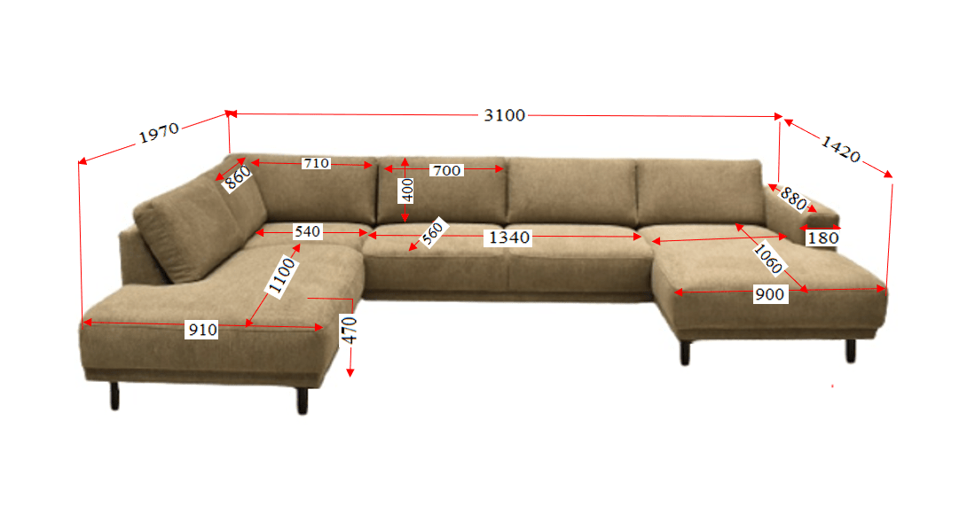 Banken - Moderne U - Bank Hoekbank Beige Stof - Rechts - 310x197x142 cm - Aniko - Dimehouse