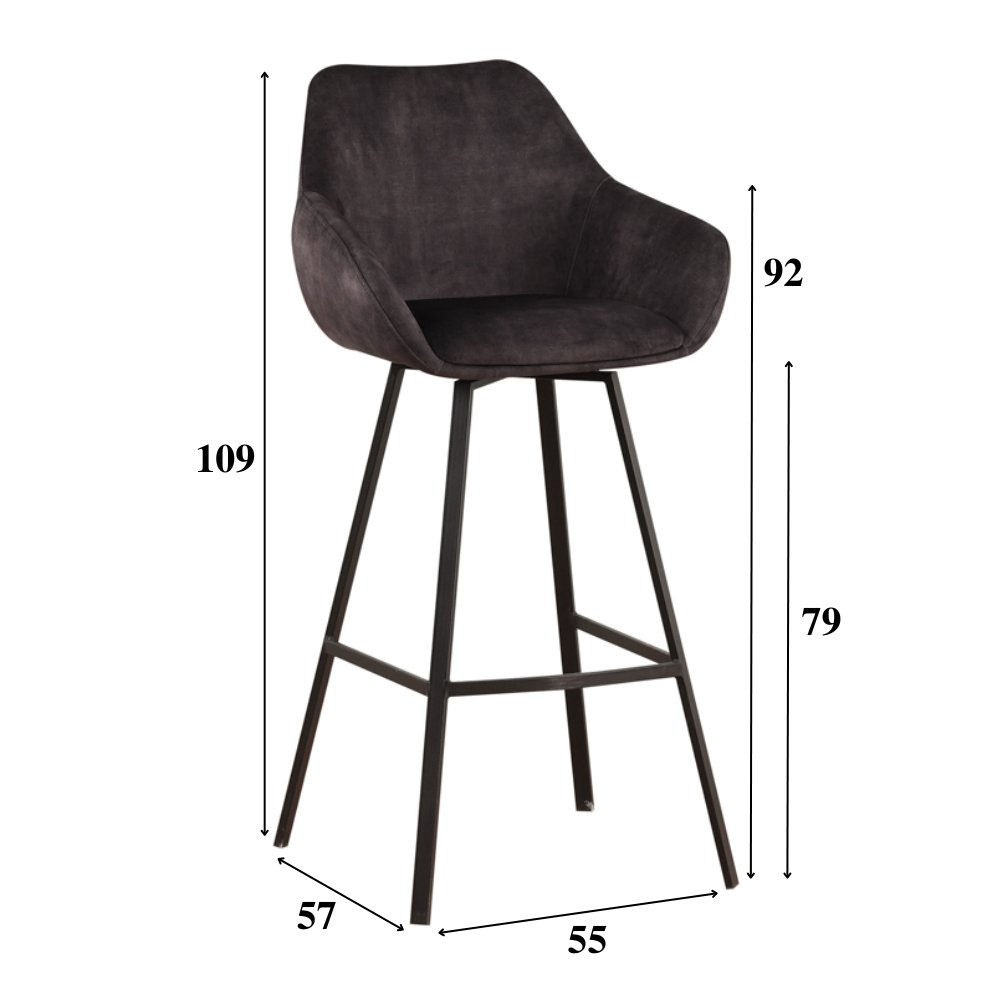 Barhocker Elise Samt Dimehouse Anthrazit LxBxH 95x59x57 Samt Weiße Fotogrößenangabe