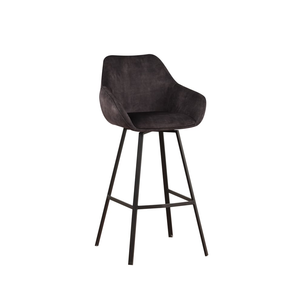 Barhocker Elise Samt Dimehouse Anthrazit LxBxH 95x59x57 Samt Weißes Foto, diagonale Vorderansicht