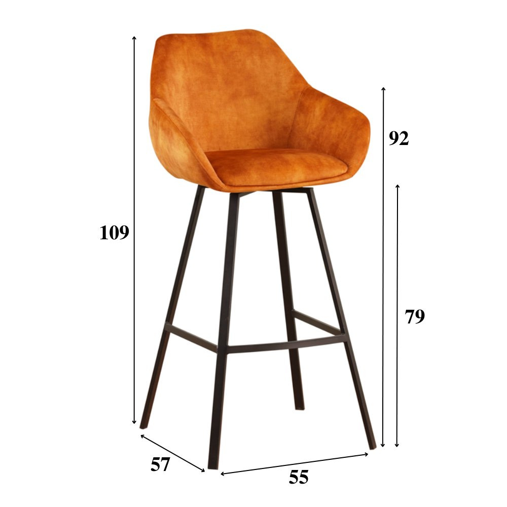 Barhocker Elise Samt Dimehouse Cognac LxBxH 95x59x57 Samt Weiße Fotogrößenangabe