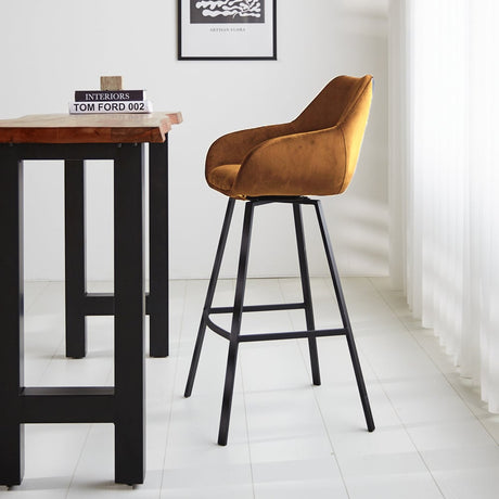 Barhocker Elise Samt Dimehouse Cognac LxBxH 95x59x57 Samt Stimmungsvolles Foto von der Seite