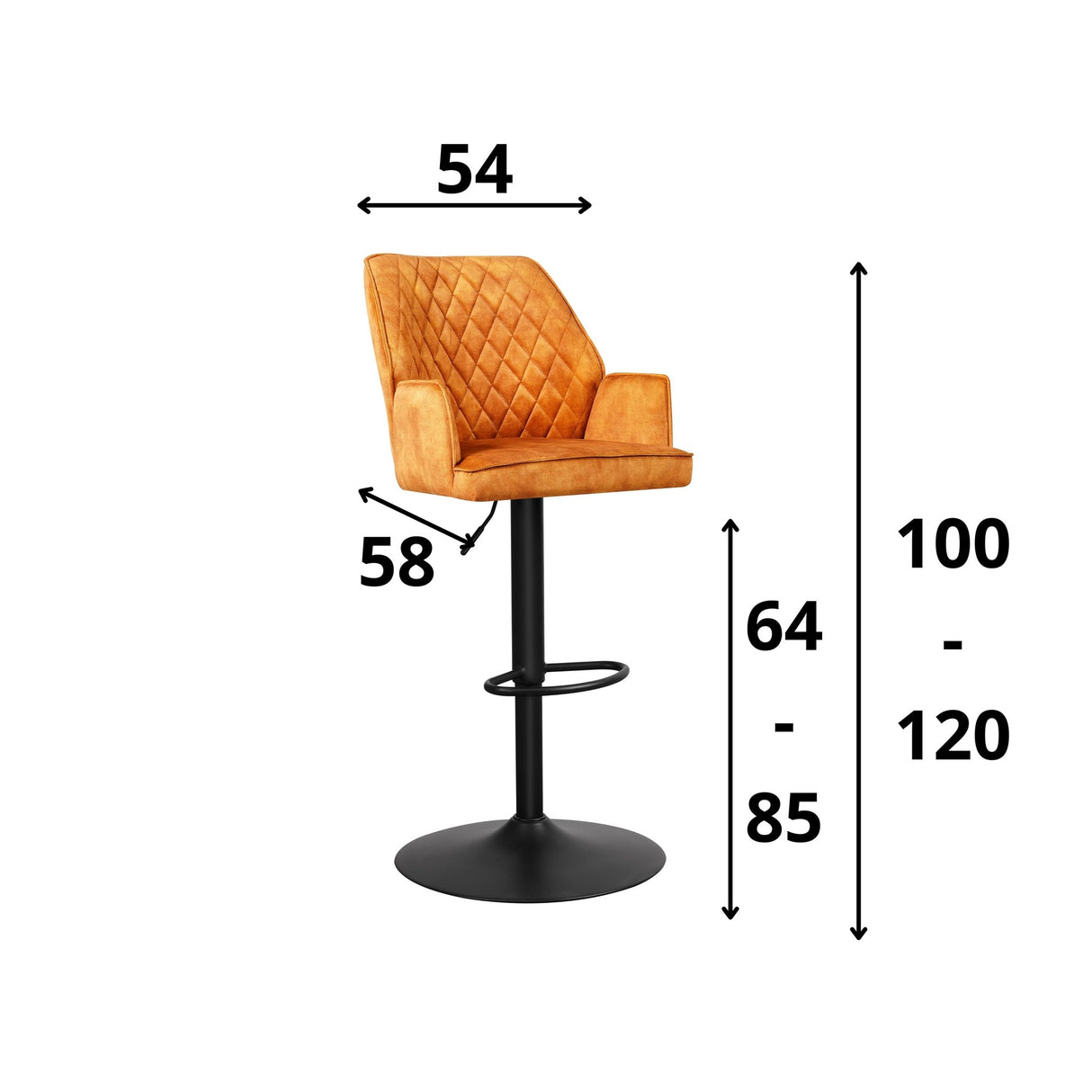Barhocker Novan-Samt Dimehouse Cognac LxBxH 75x58x54 Stoff Weiß Fotogrößenangabe