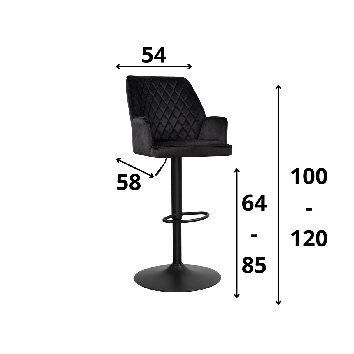 Barhocker Novan-Samt Dimehouse Schwarz LxBxH 75x58x54 Stoff Weiß Fotogrößenangabe