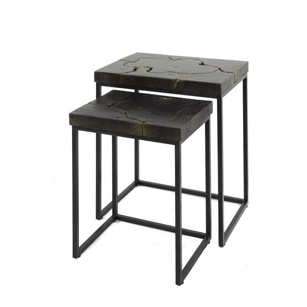 Beistelltisch Minette DH Interior Schwarz & Gold LxBxH 61x51x38 Teak Weiß Foto diagonale Vorderansicht