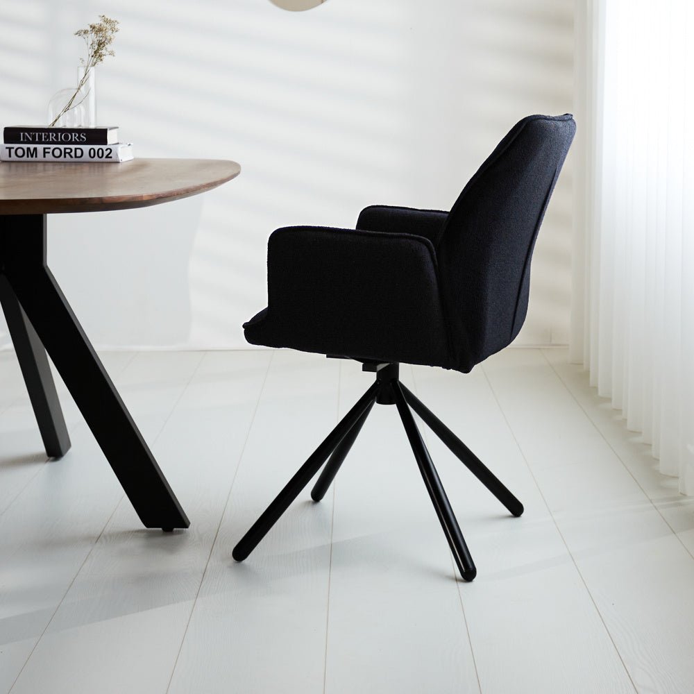 Esszimmerstuhl Novan Bouclé Dimehouse Schwarz LxBxH 67x59x57 Stoff Stimmungsvolle Foto-Seitenansicht