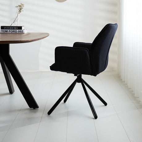Esszimmerstuhl Novan Bouclé Dimehouse Schwarz LxBxH 67x59x57 Stoff Stimmungsvolle Foto-Seitenansicht