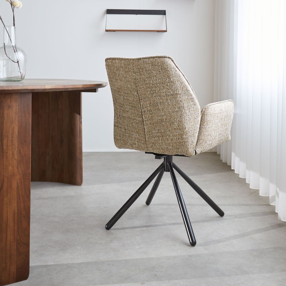 Esszimmerstuhl Novan-Chenille Dimehouse Beige LxBxH 71x64x56 Stoff Stimmungsvolle Fotodiagonale Rückansicht