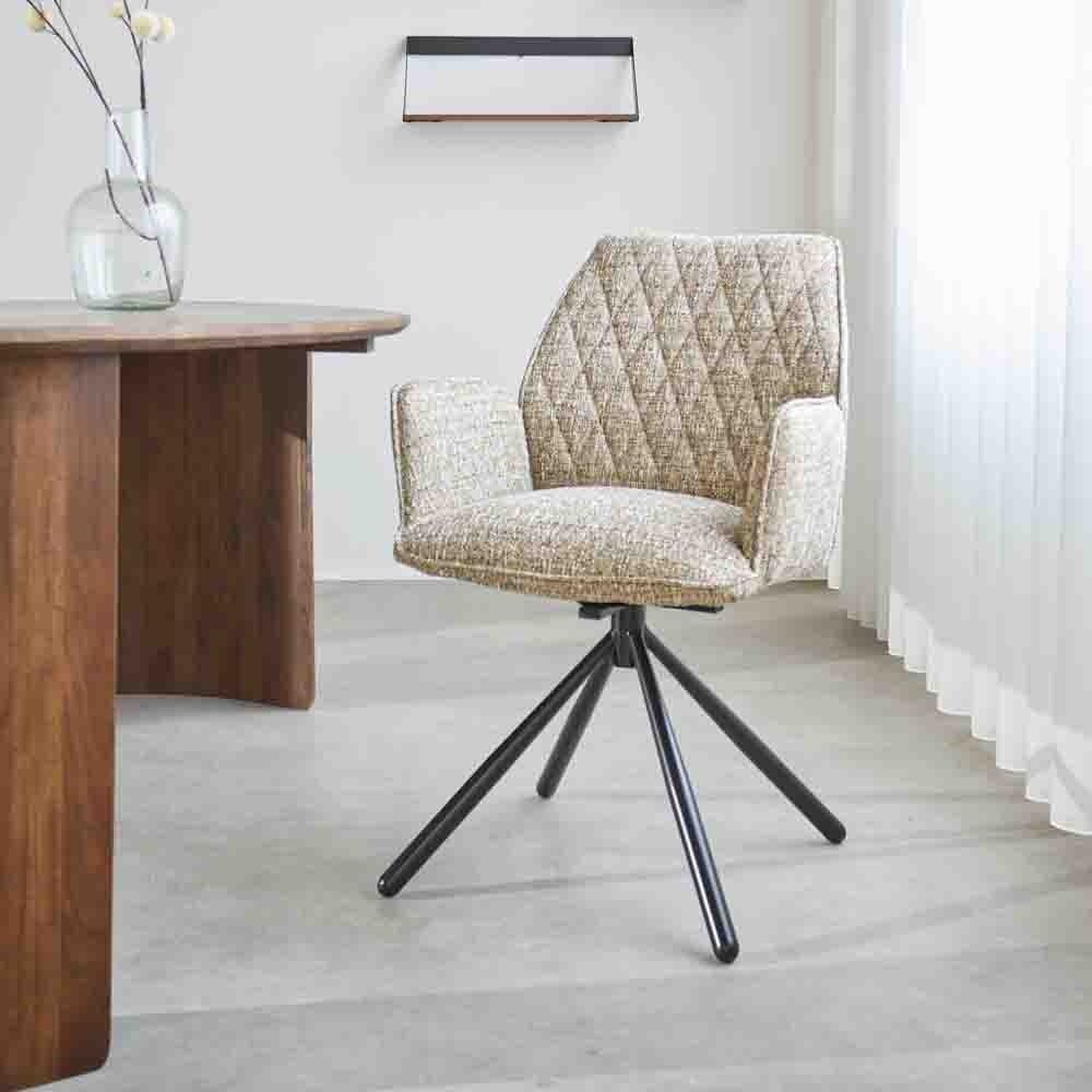 Esszimmerstuhl Novan-Chenille Dimehouse Beige LxBxH 71x64x56 Stoff Stimmungsvolles Foto diagonale Vorderansicht