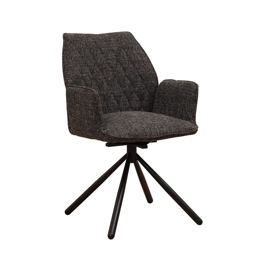 Esszimmerstuhl Novan-Chenille Dimehouse Schwarz LxBxH 71x64x56 Stoff Weißes Foto, diagonale Vorderansicht