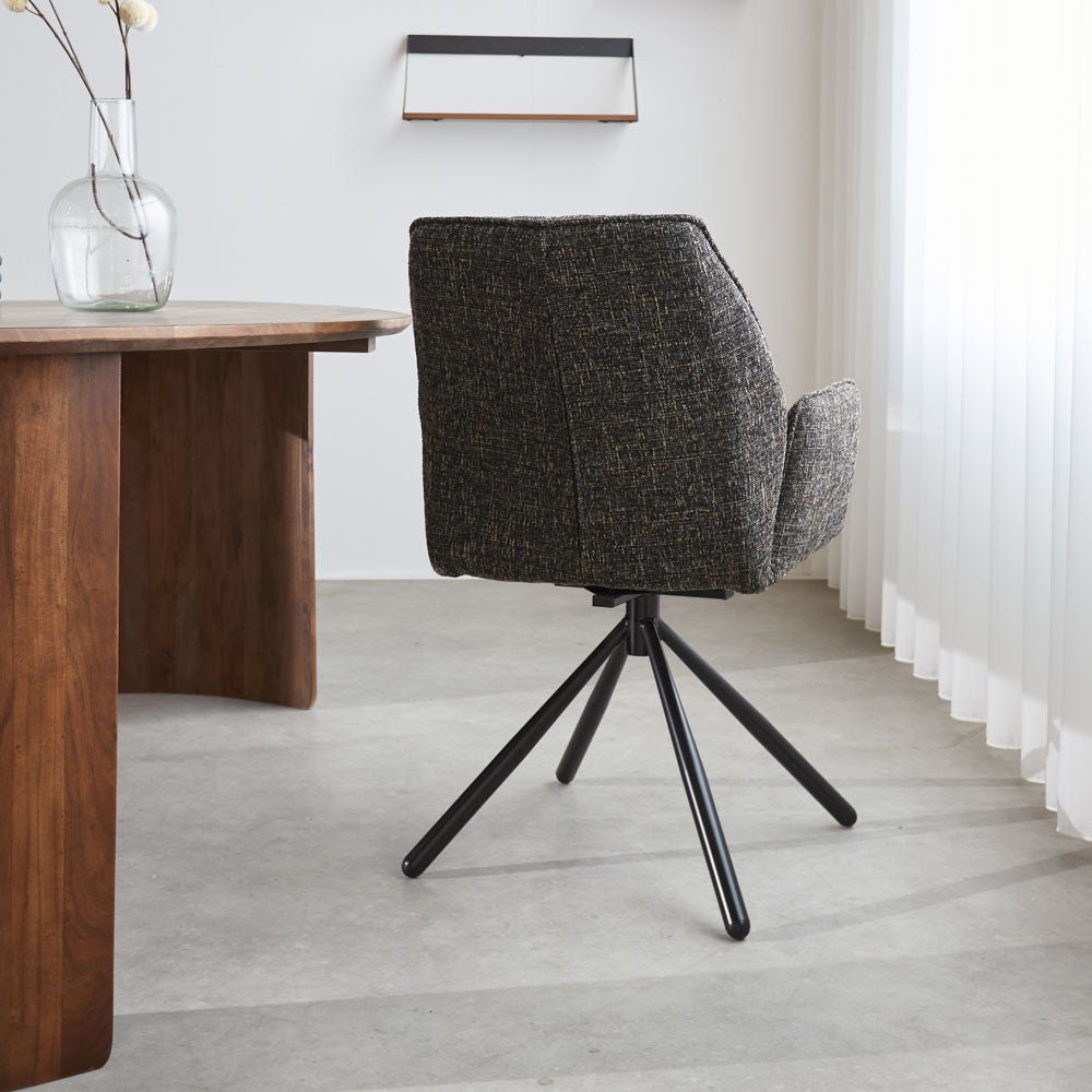 Esszimmerstuhl Novan-Chenille Dimehouse Schwarz LxBxH 71x64x56 Stoff Stimmungsvolle Fotodiagonale Rückansicht