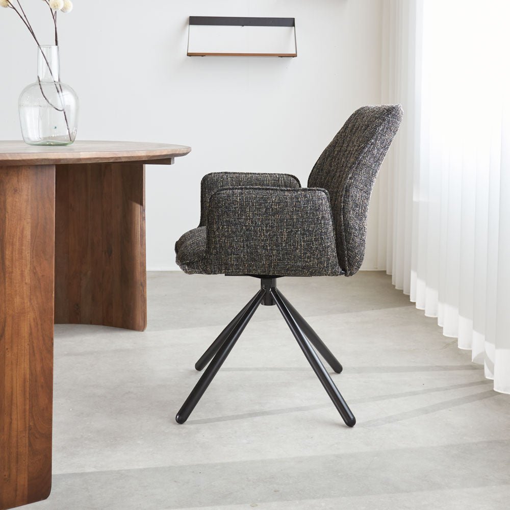 Esszimmerstuhl Novan-Chenille Dimehouse Schwarz LxBxH 71x64x56 Stoff Stimmungsvolle Foto-Seitenansicht