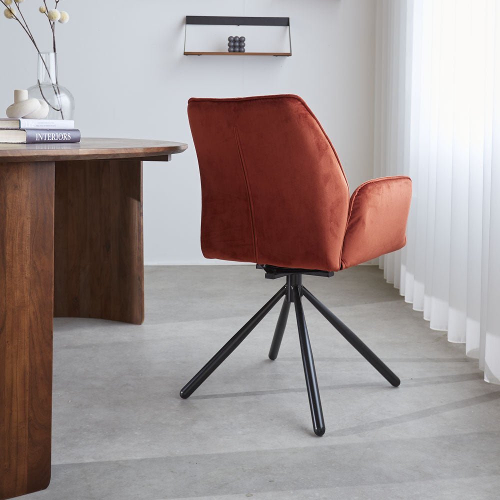 Esszimmerstuhl Novan-Samt Dimehouse Kupfer LxBxH 71x64x56 Stoff Stimmungsvolle Fotodiagonale Rückansicht