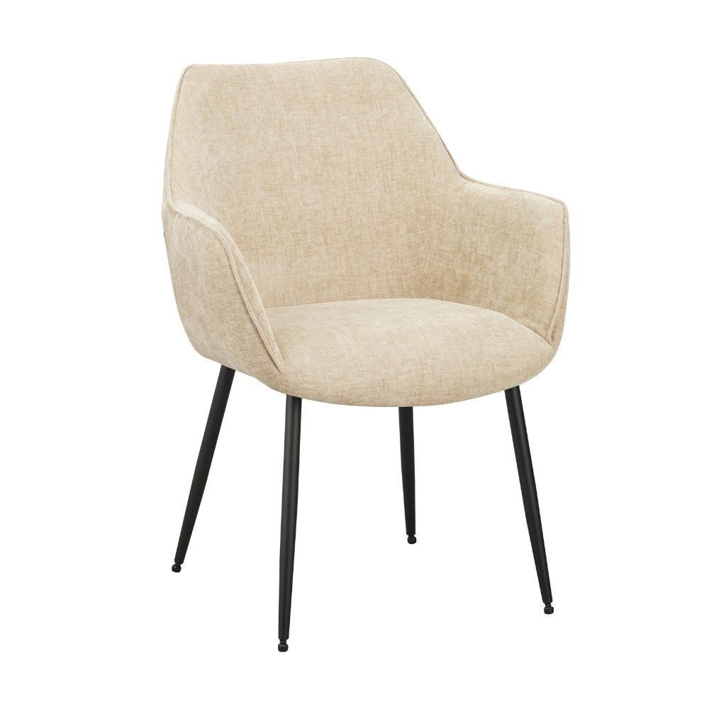 Esszimmerstuhl Sev Dimehouse Beige LxBxH 68x62x61 Stoff Weißes Foto diagonale Vorderansicht