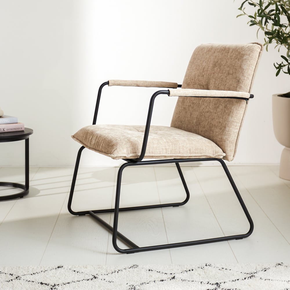 Sessel Hailey Chenille Dimehouse Beige LxBxH 66x64x37 Stoff Stimmungsvolle Foto-Seitenansicht