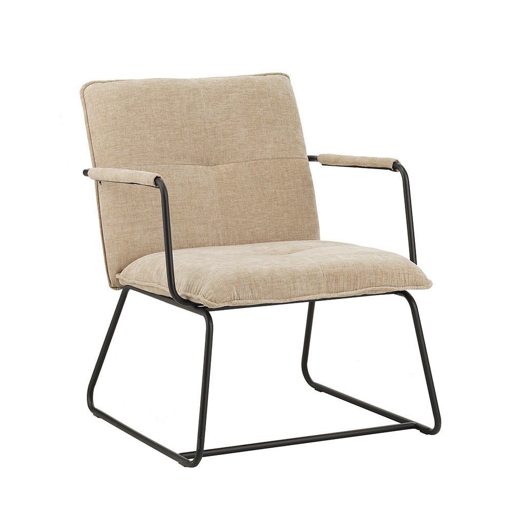 Sessel Hailey Chenille Dimehouse Beige LxBxH 66x64x37 Stoff Weißes Foto diagonale Vorderansicht
