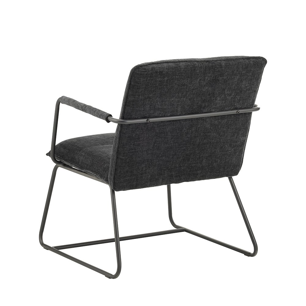 Sessel Hailey Chenille Dimehouse Schwarz LxBxH 66x64x37 Stoff Weißes Foto, diagonale Rückansicht