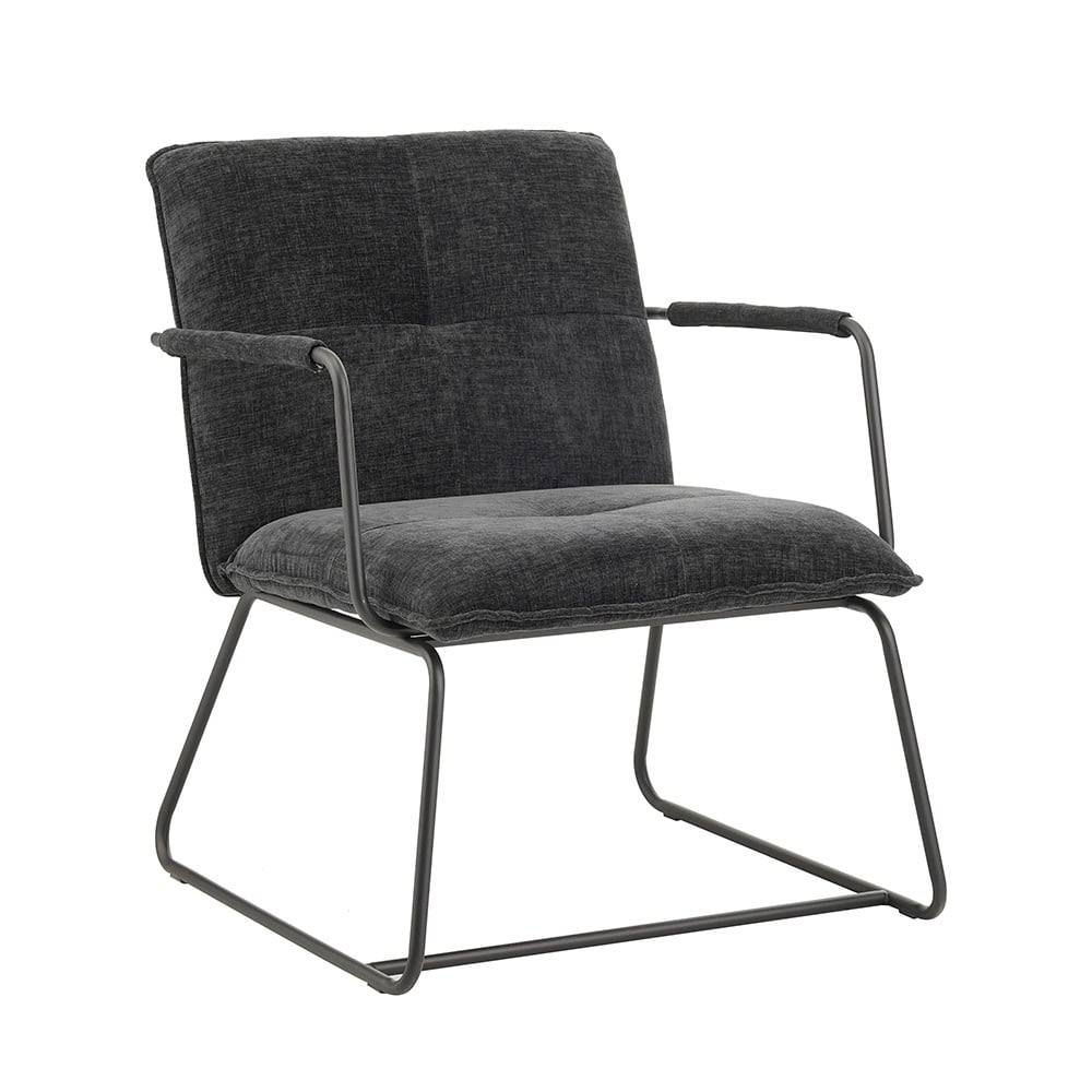 Sessel Hailey Chenille Dimehouse Schwarz LxBxH 66x64x37 Stoff Weißes Foto, diagonale Vorderansicht