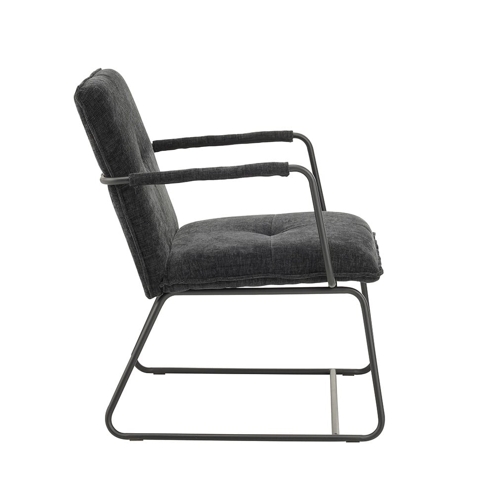 Sessel Hailey Chenille Dimehouse Schwarz LxBxH 66x64x37 Stoff Weißes Foto Seitenansicht