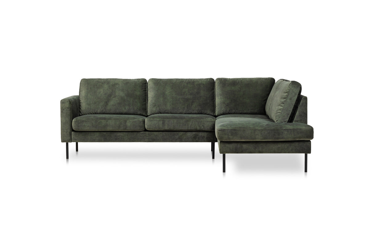 Sofa Gaya DeGeBe, grüner Stoff, weißes Foto, Vorderansicht