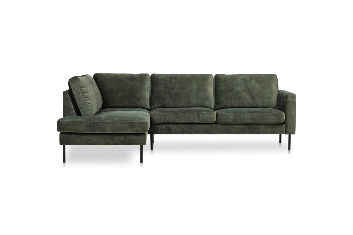Sofa Gaya DeGeBe, grüner Stoff, weißes Foto, Vorderansicht