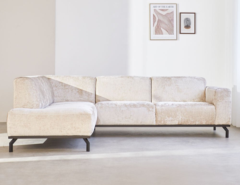 Sofa Chloe DeGeBe Beige Stoff Stimmungsvolles Foto Seitenansicht