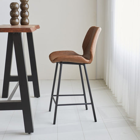 Barhocker Schönes Kunstleder Dimehouse Cognac LxBxH 84x54x52 Kunstleder Stimmungsvolle Foto-Seitenansicht