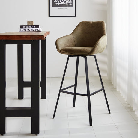Barhocker Elise Ecoleather Dimehouse Grün LxBxH 88x61x54 Öko-Leder Stimmungsvolles Foto diagonale Vorderansicht