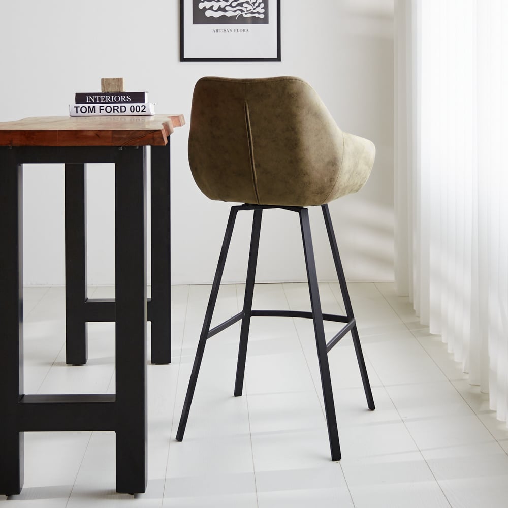 Barhocker Elise Ecoleather Dimehouse Grün LxBxH 88x61x54 Öko-Leder Stimmungsvolle Fotodiagonale Rückansicht
