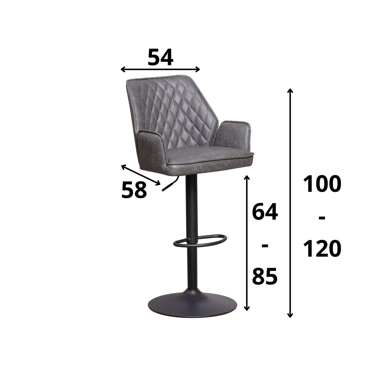 Barhocker Novan-Mikrofaser Dimehouse Anthrazit LxBxH 73x57x44 Stoff Weiß Fotogrößenangabe