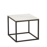 Beistelltisch Fien Dimehouse Weiß LxBxH 63x63x10 Gesinterter Stein Weißes Foto Seitenansicht