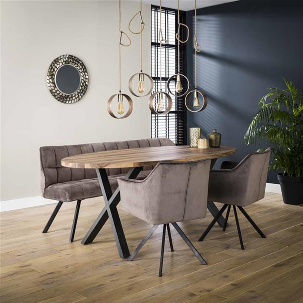Esszimmerbank Romy DH Interior Anthrazit LxBxH 196x81x58 Samt Stimmungsvolles Foto diagonal von vorne